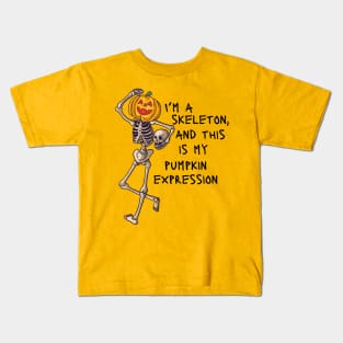 Skeleton Pumpkin Head Kids T-Shirt